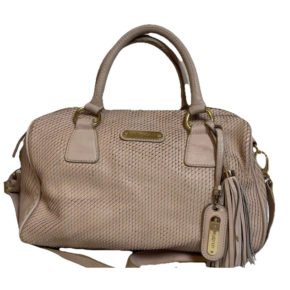 Cynthia Rowley Satchel Shoulder Bag Peach Beige Textured Leather Tassel Medium